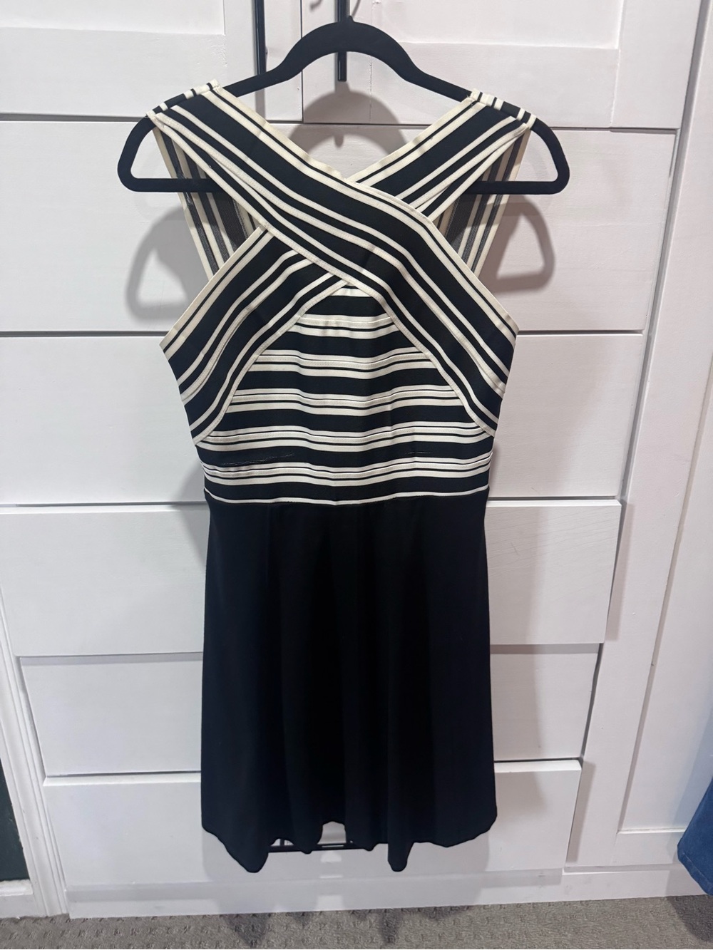 Anthropologie Maeve Striped Crisscross Bodice Black & Cream Dress